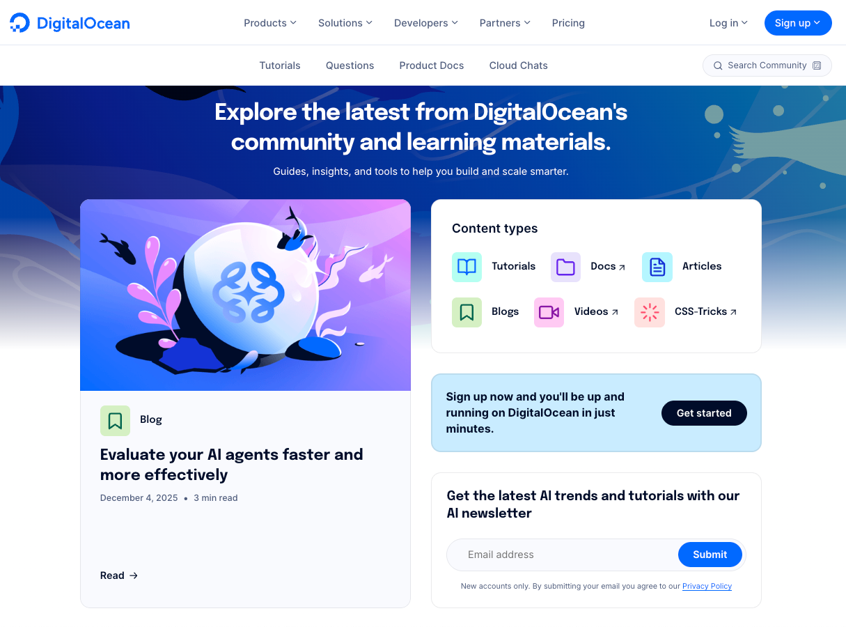 DigitalOcean Community homepage