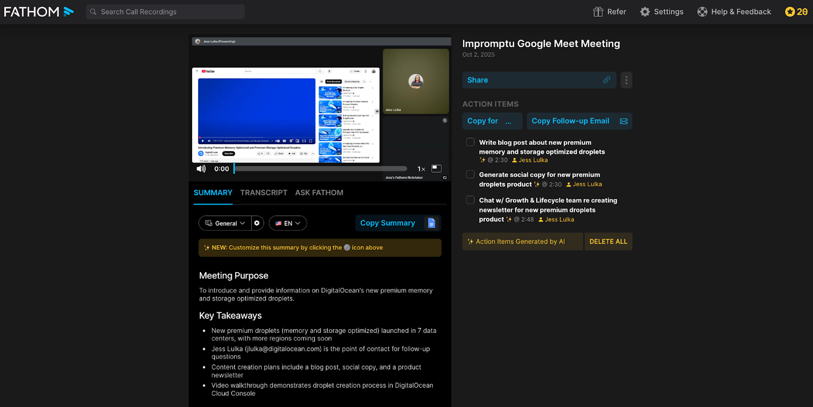 Fathom meeting interface