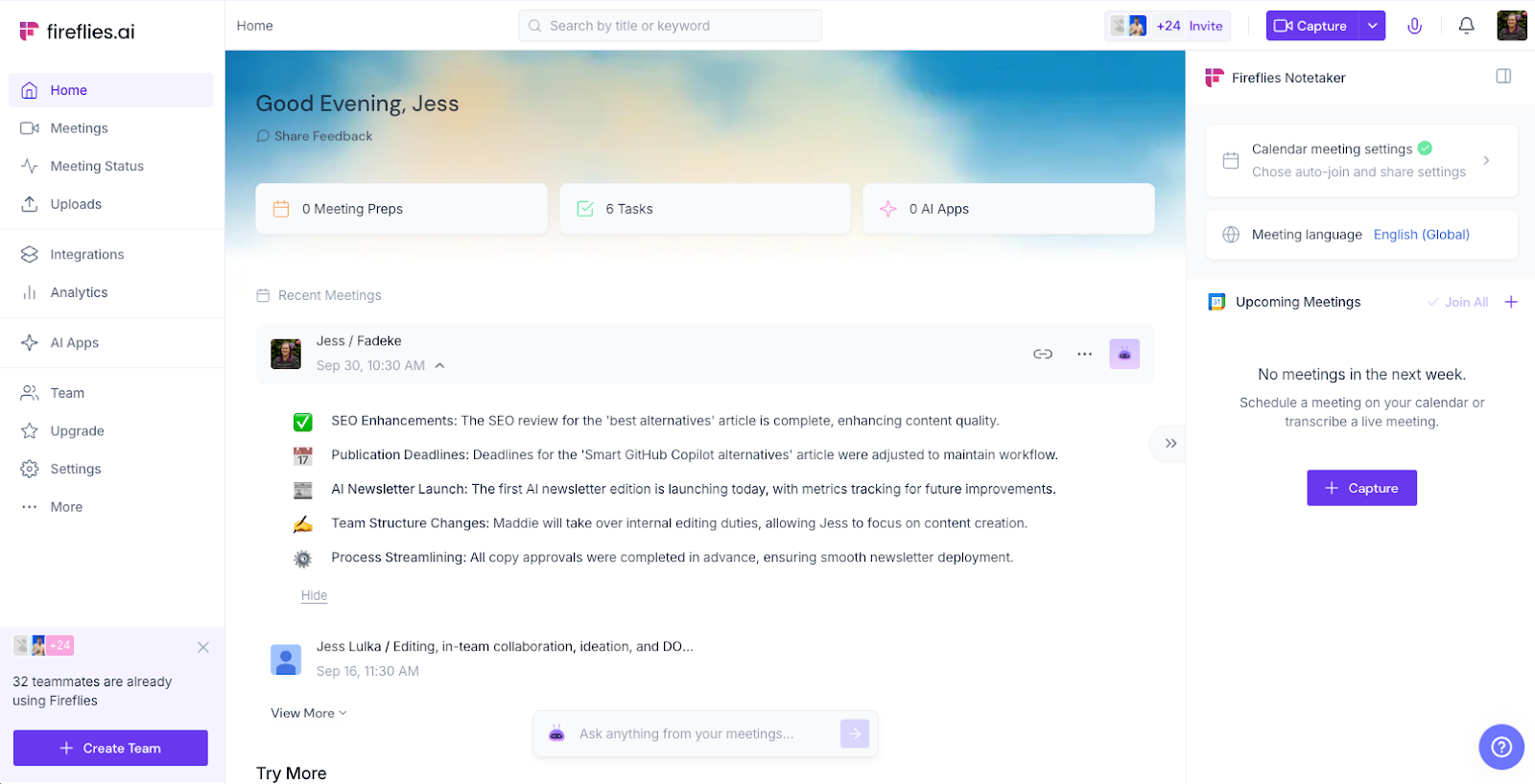 Fireflies dashboard