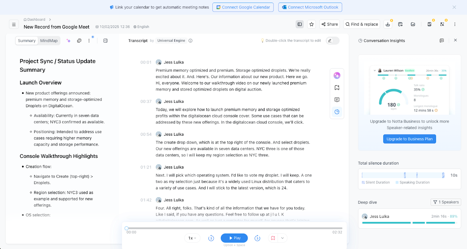 Notta dashboard