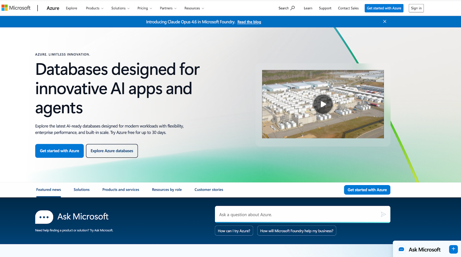 Microsoft Azure homepage