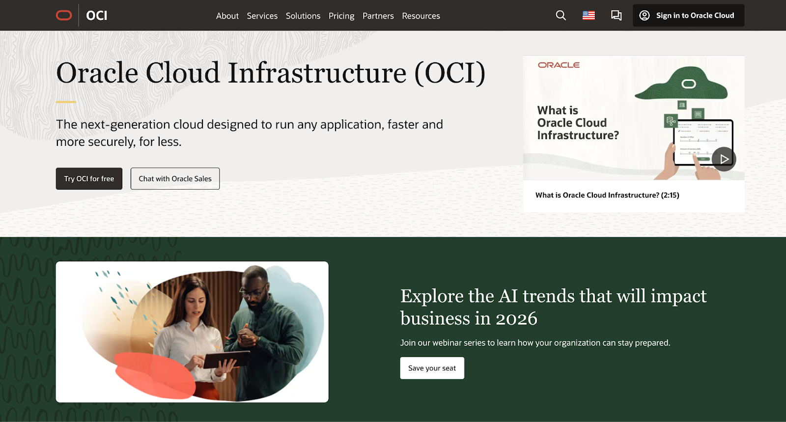 Oracle homepage