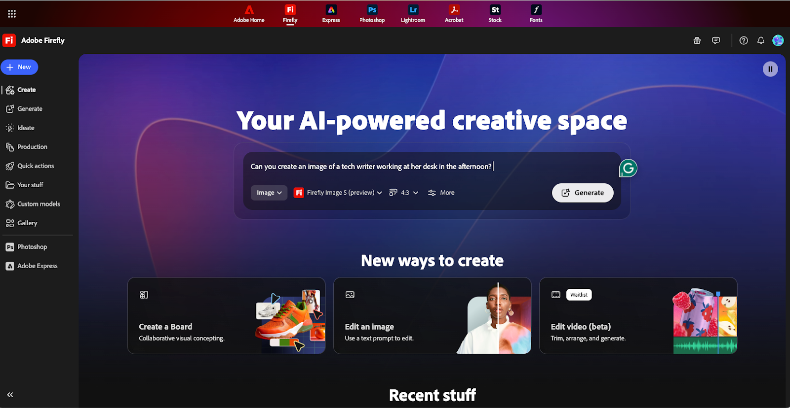 Adobe Firefly webpage