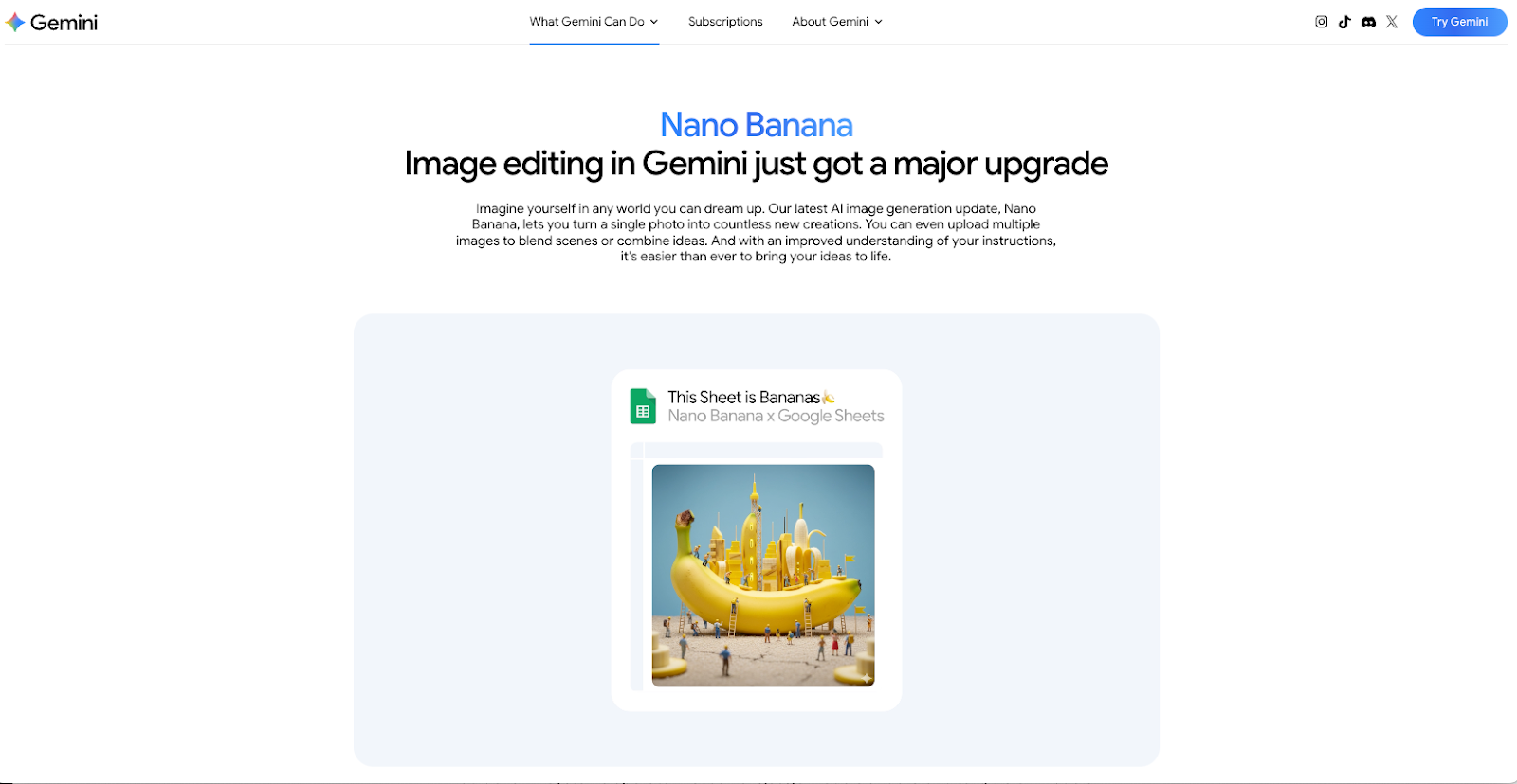 Google Nano Banana homepage