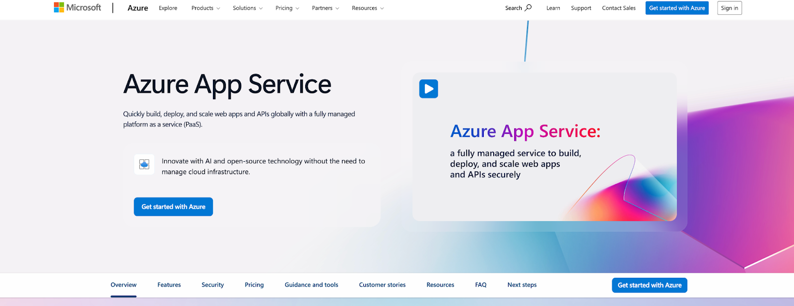 Azure Paas product page