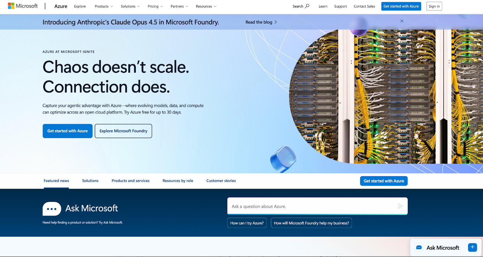 Microsoft Azure homepage