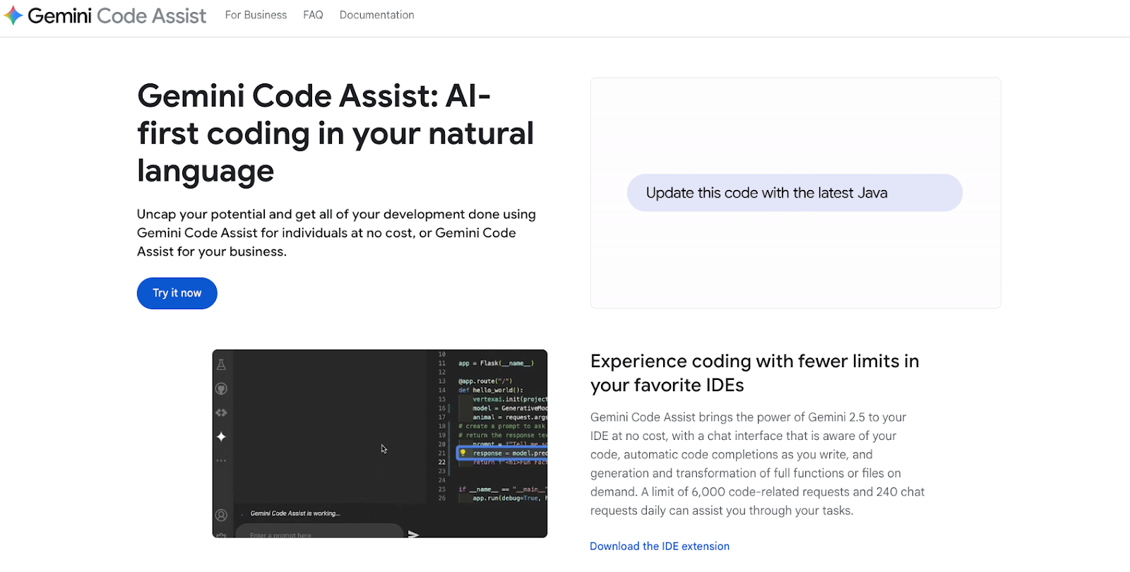Google Gemini Code Assist webpage