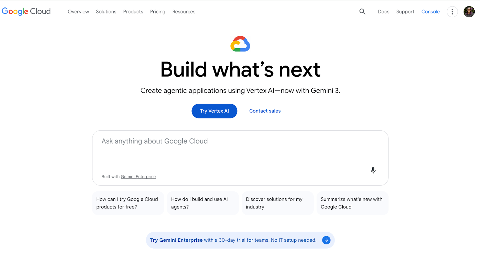 Google Cloud Platform homepage