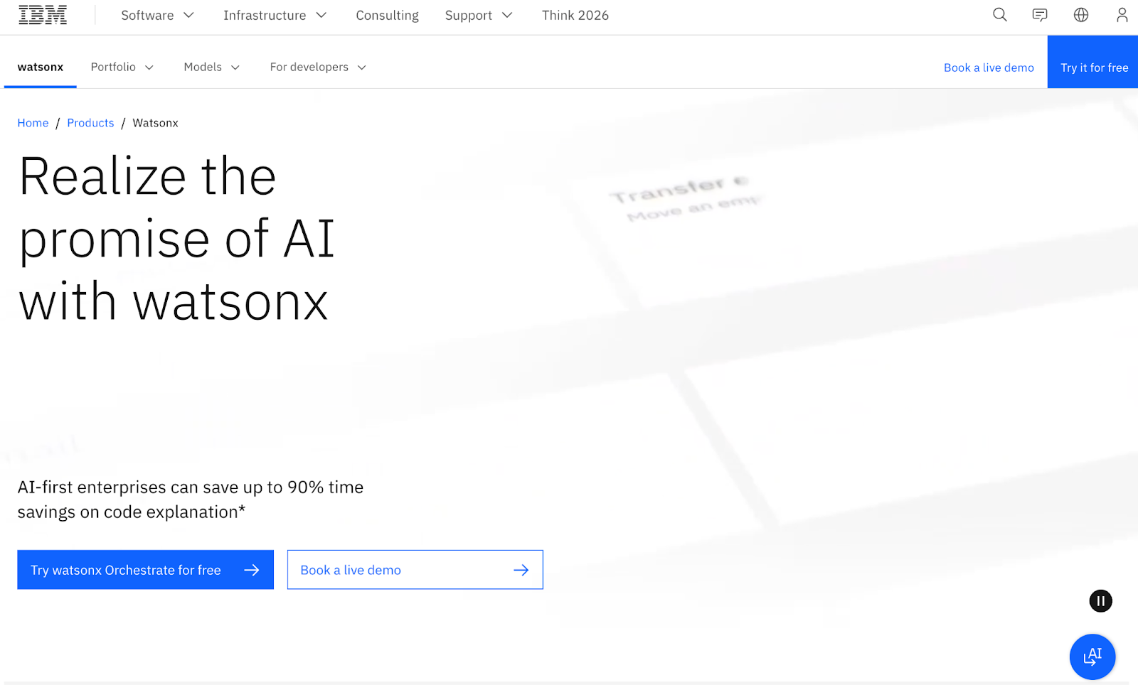 IBM Cloud watson homepage