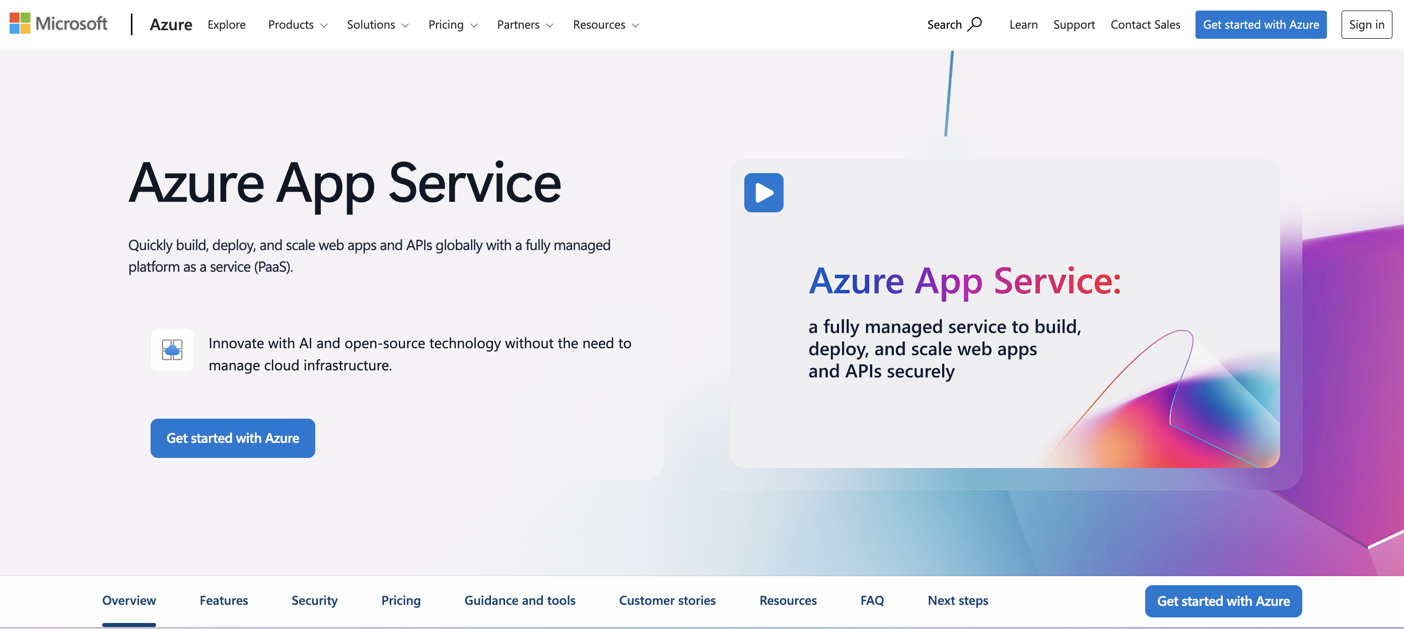 Azure App Service homepage