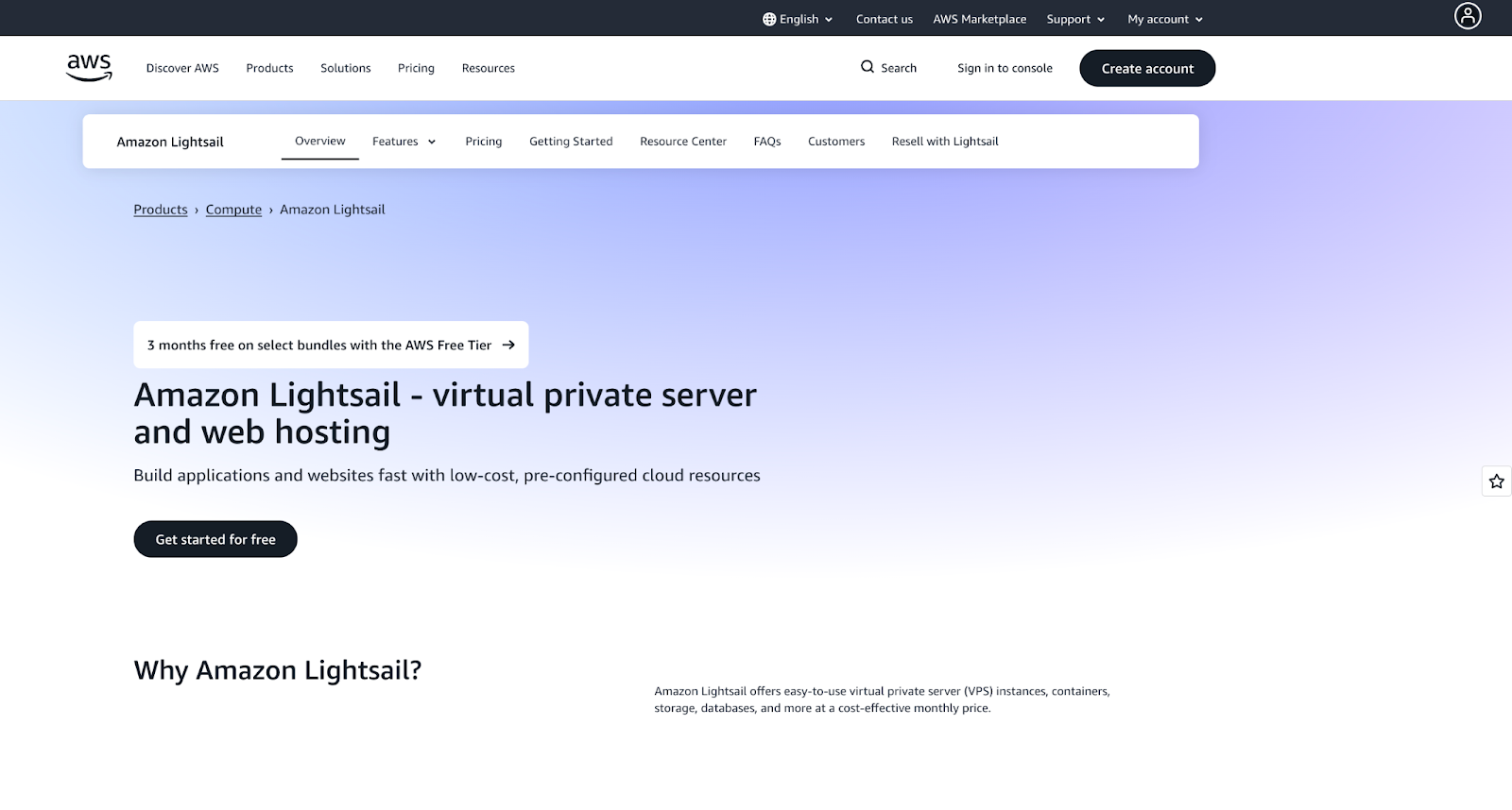 AWS Lightsail Homepage