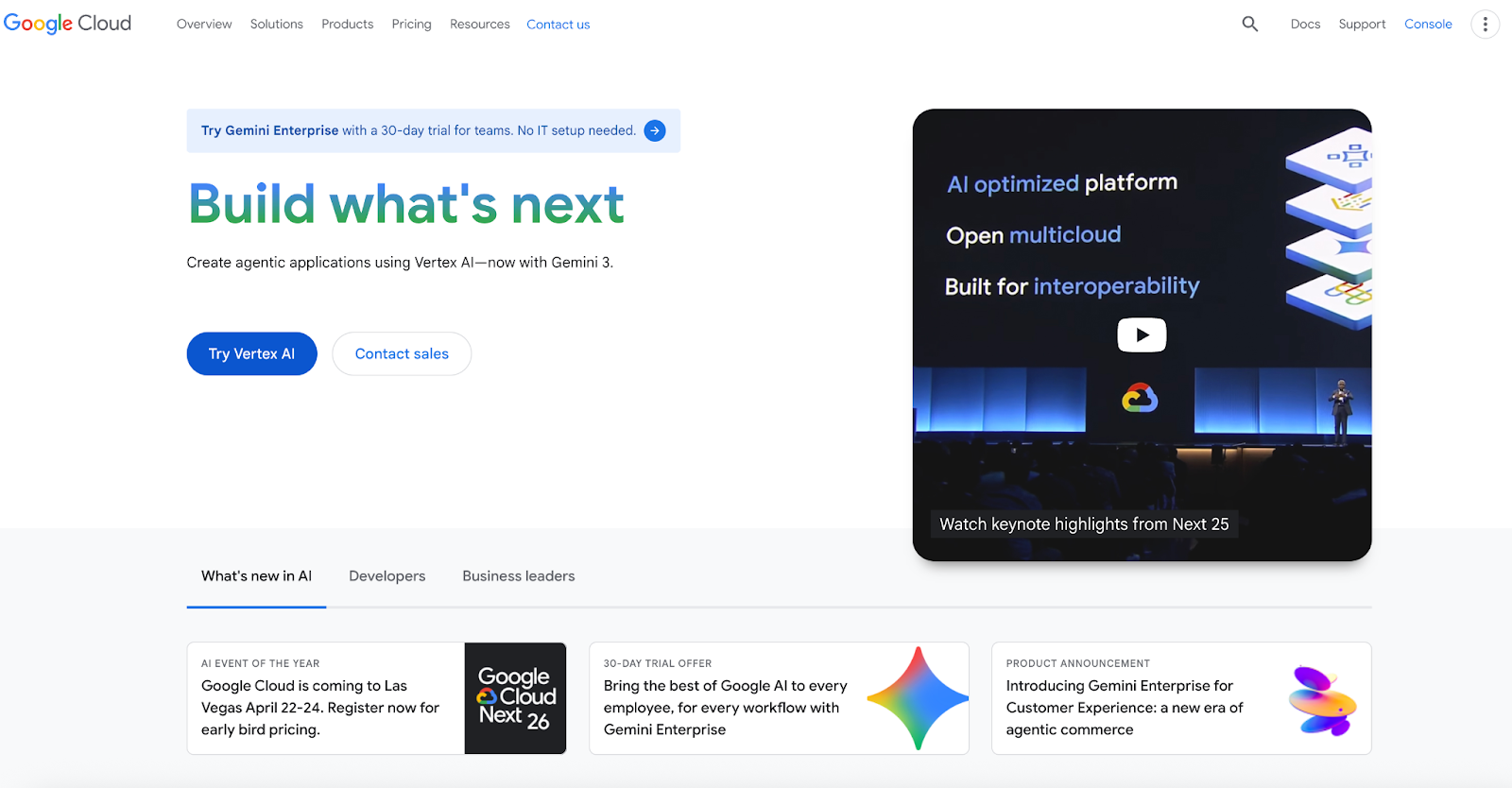 Google Cloud Platform homepage