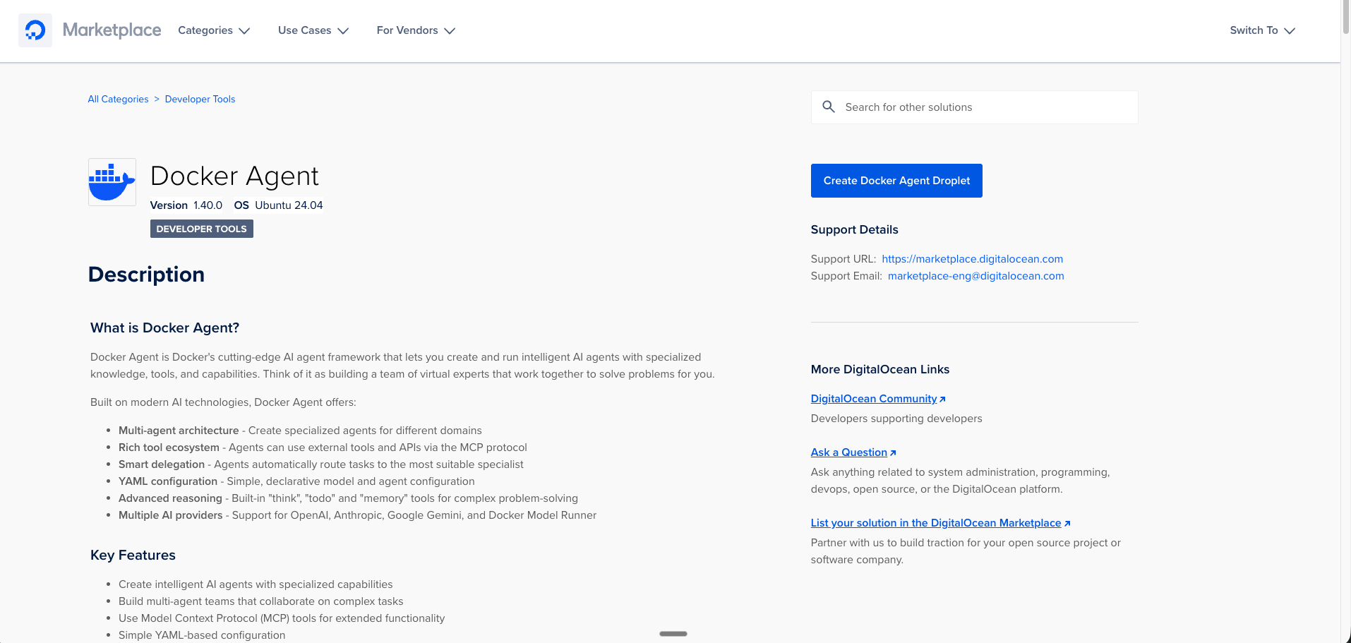 Docker Agent Marketplace 1-click Droplet