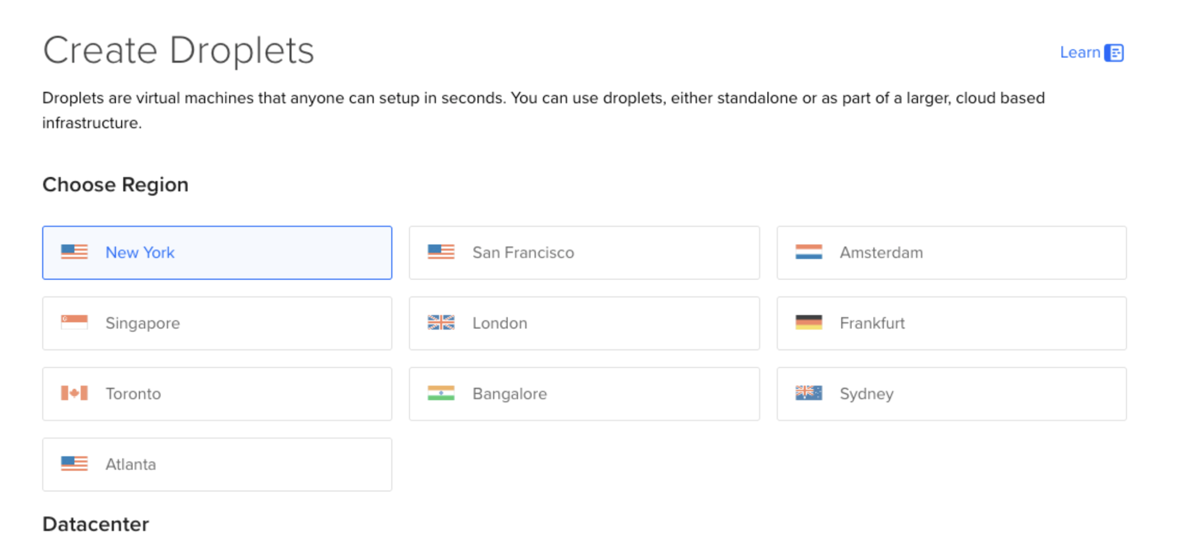 Select a Datacenter Region
