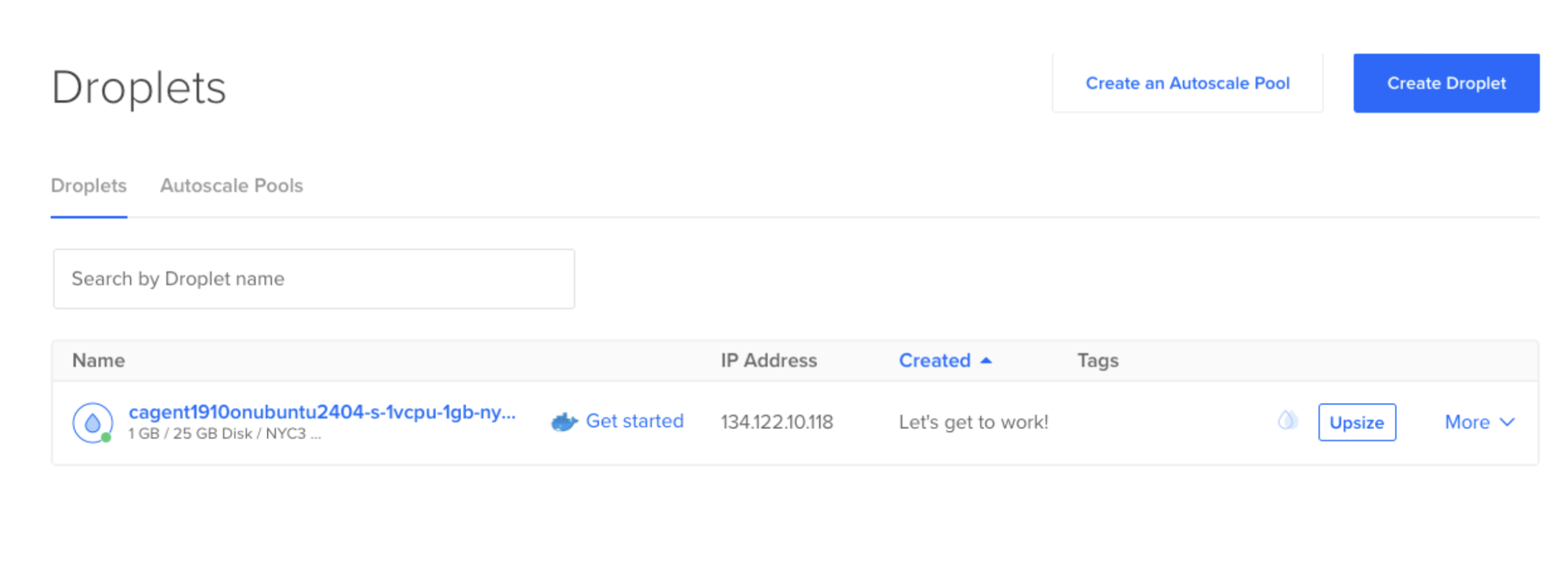 Your Docker Agent Droplet is now running