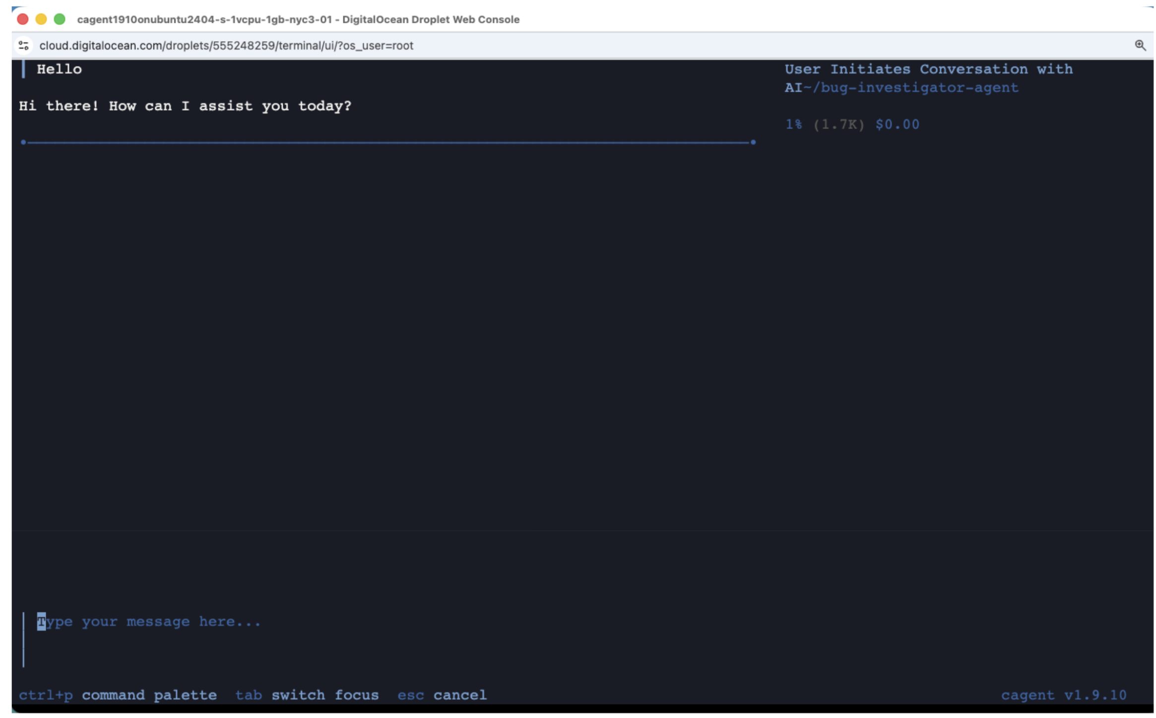 The Bug Investigator agent analyzing the ZeroDivisionError