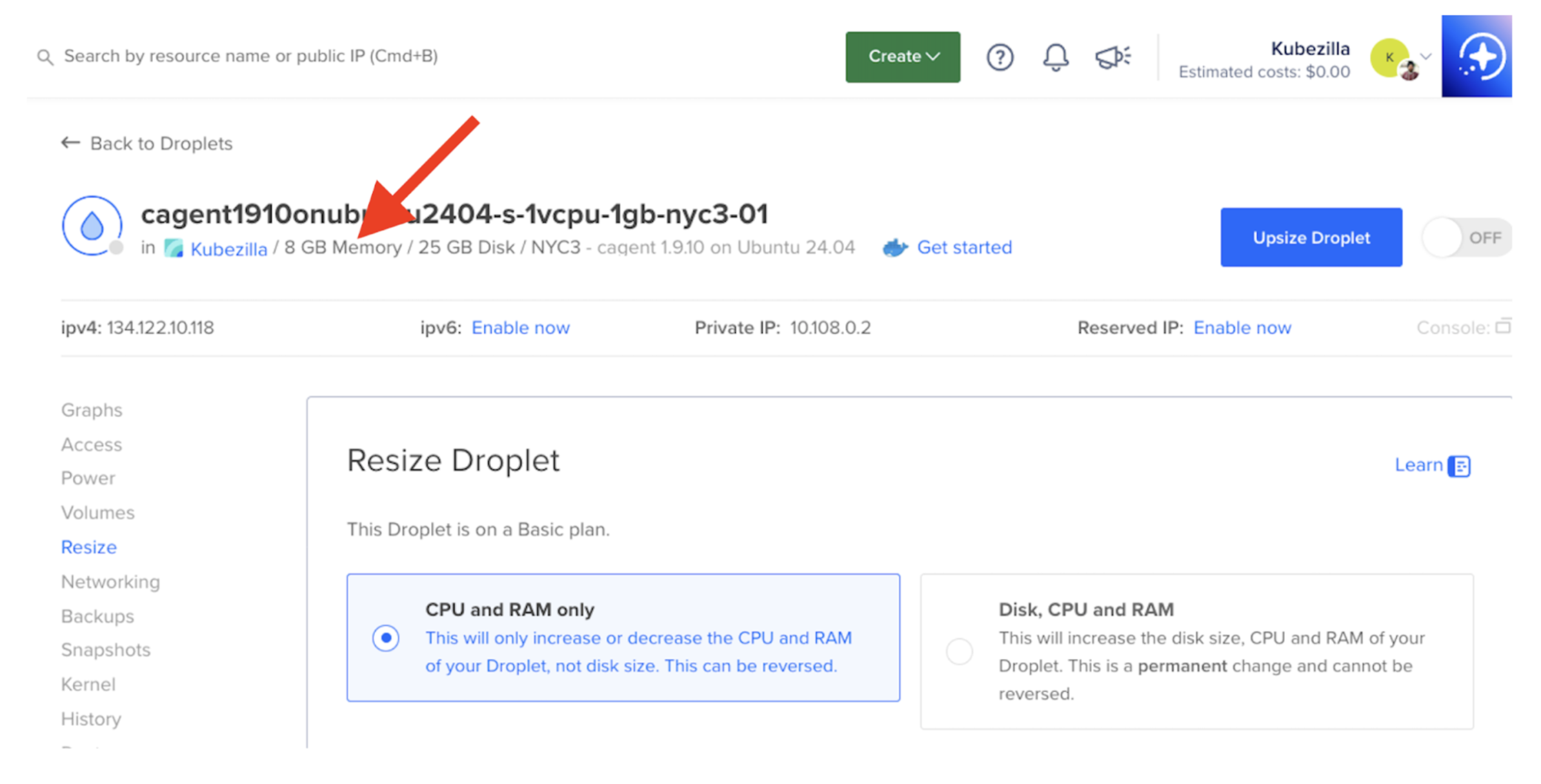 Confirm the Droplet resize operation