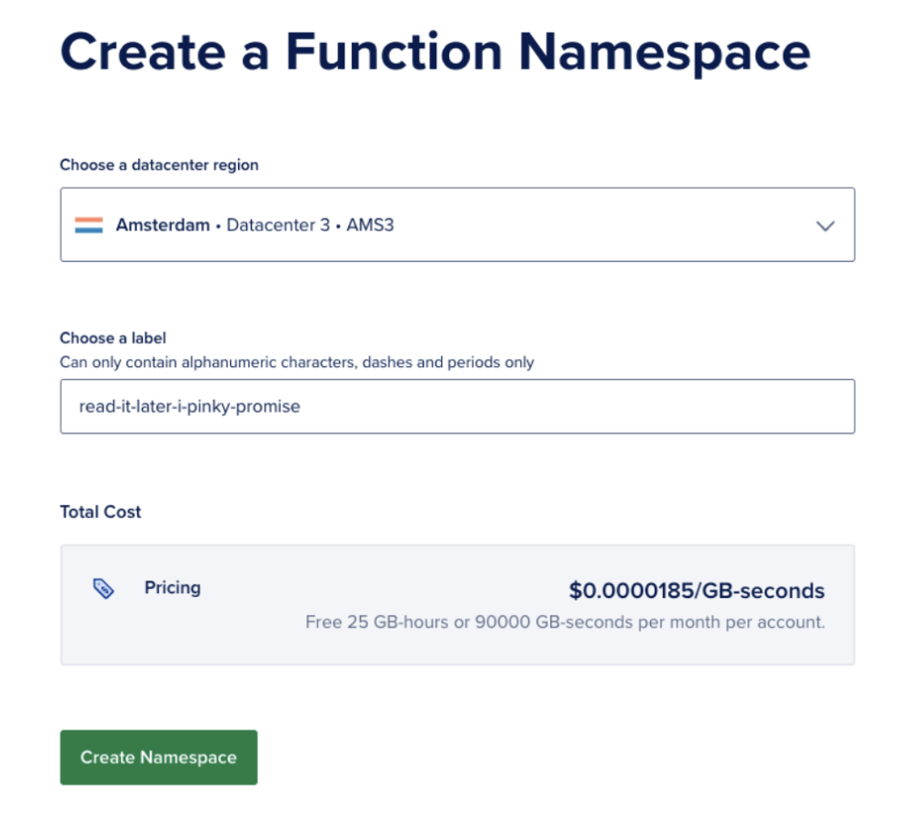 Create Functions page