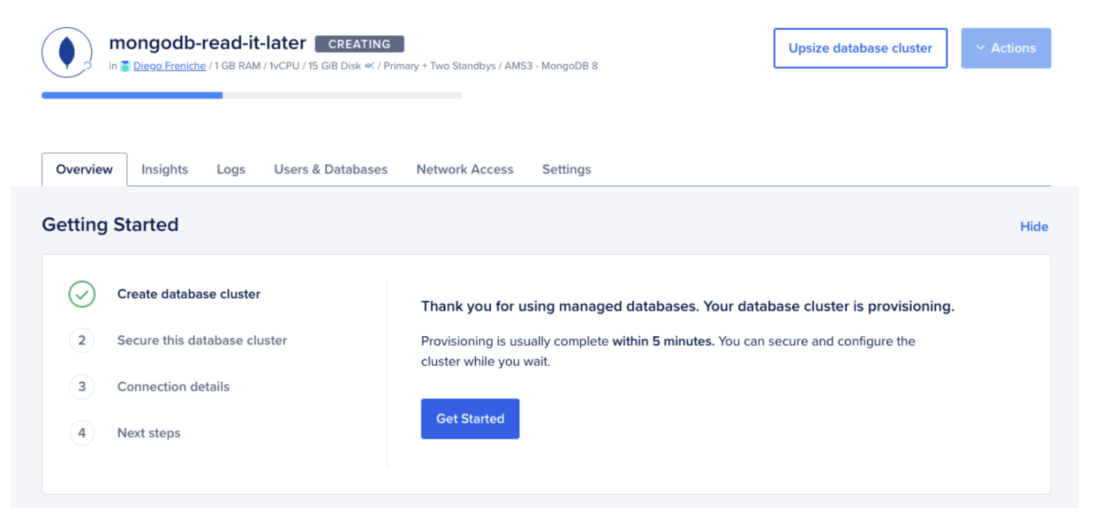 Creating database cluster