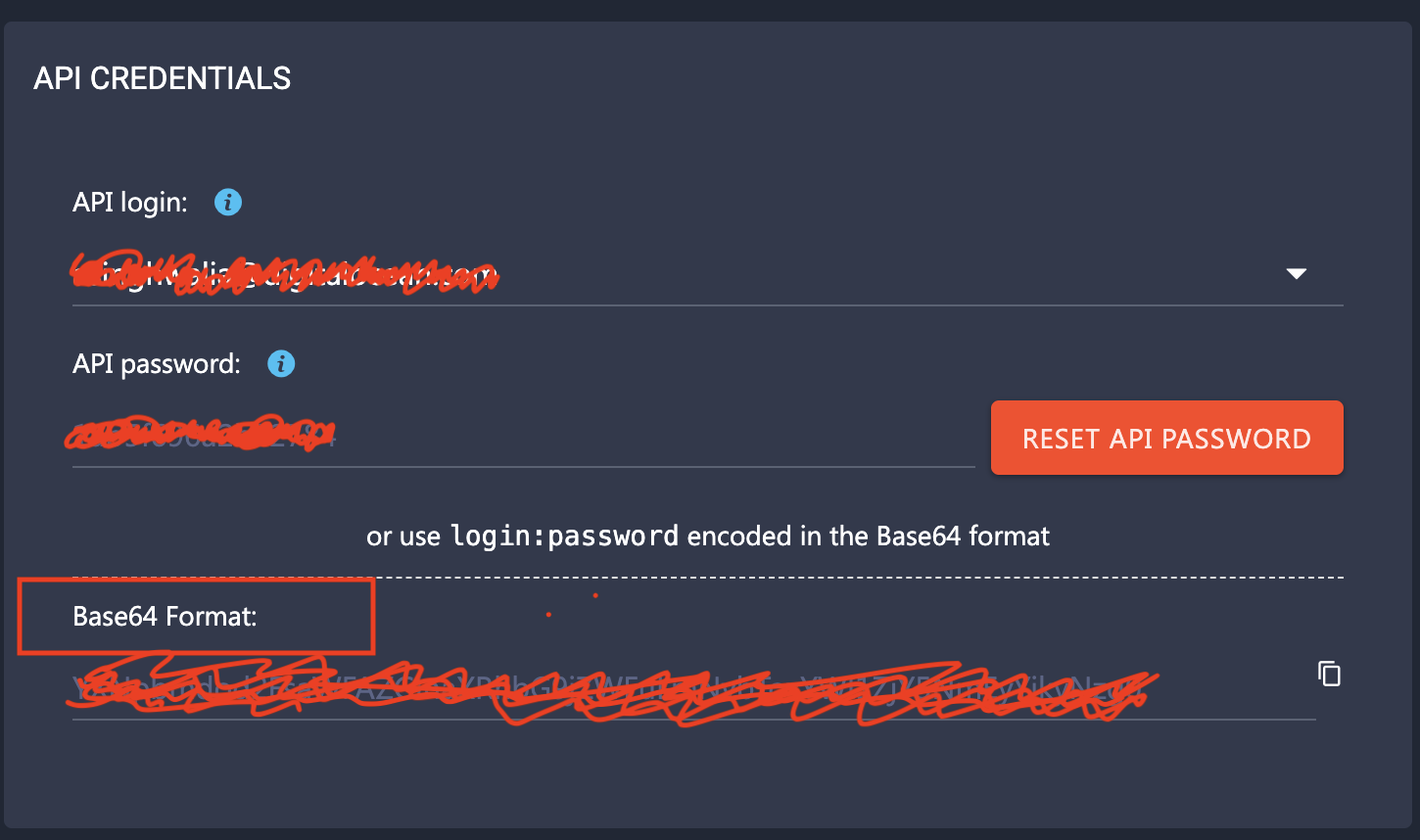 base-64 encoded API credentials
