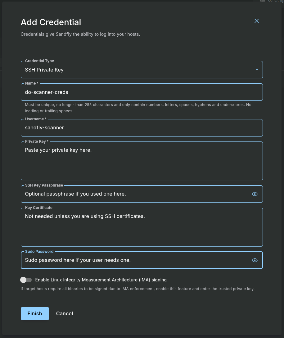 Sandfly Adding Credentials
