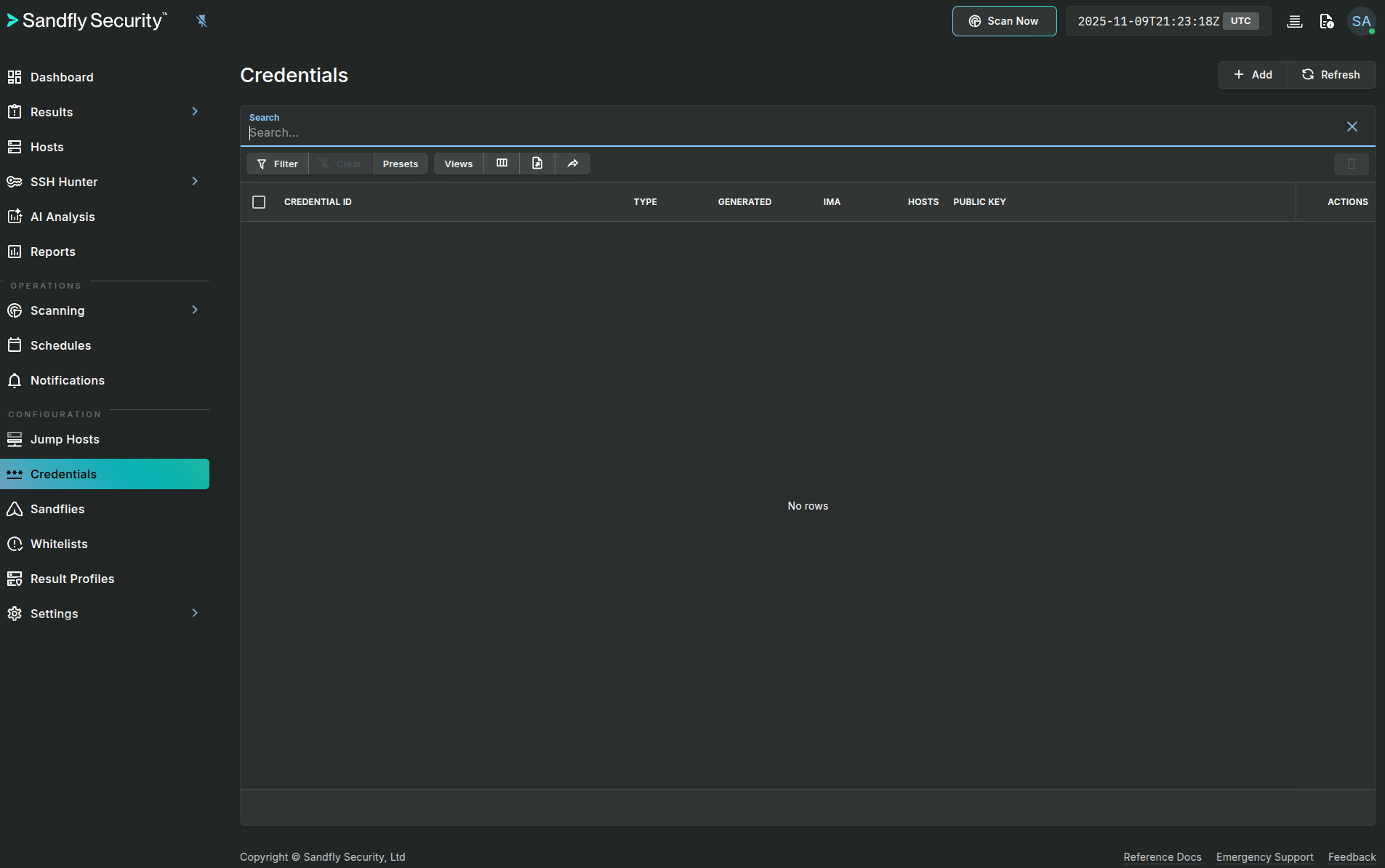 Sandfly Add Credentials Blank Screen