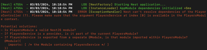 Error in dependency injection code in NestJS