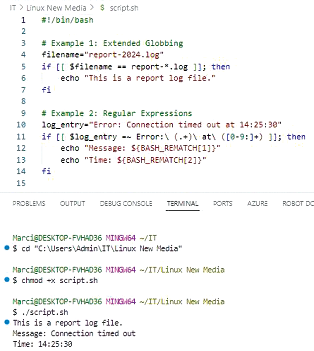 Extended globbing and regular expression capabilities are built-in features of Bash.