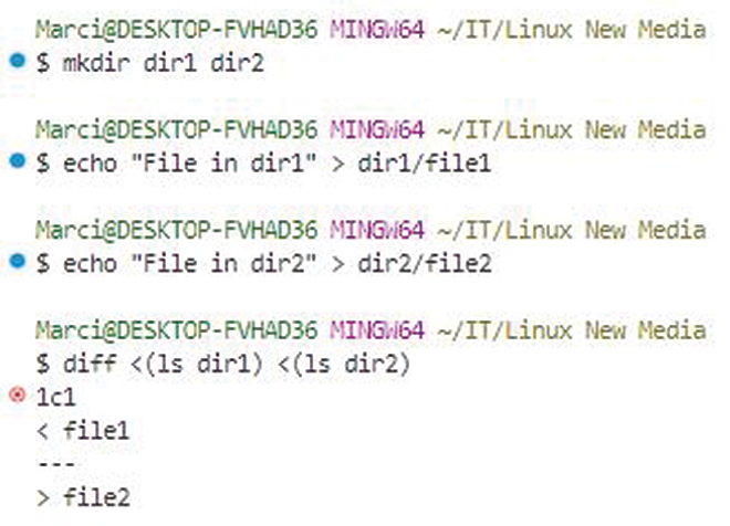 The diff command will show the differences between the contents of dir1 and dir2.