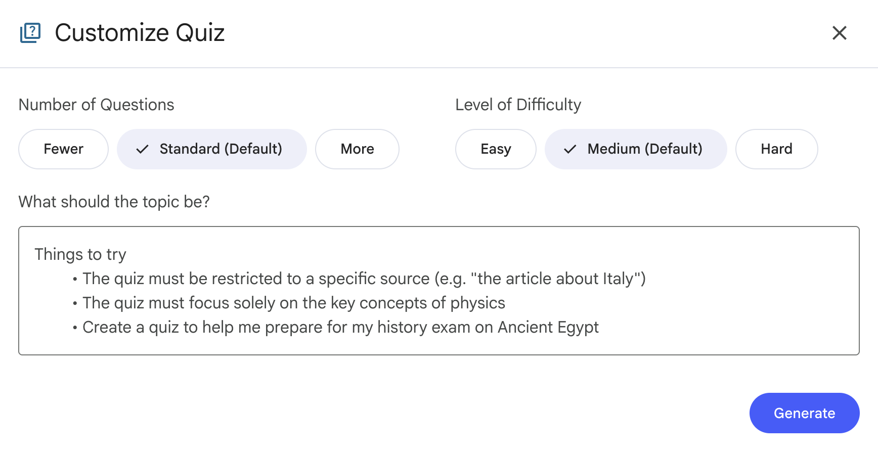 what is notebooklm - quiz customization