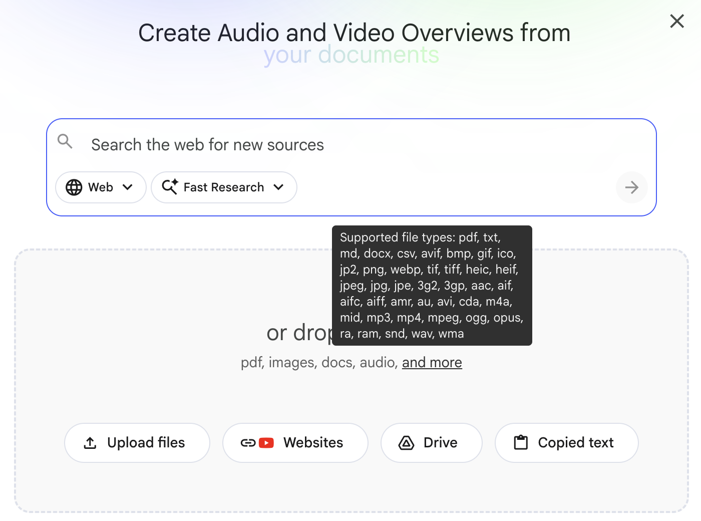 what is notebooklm - source options