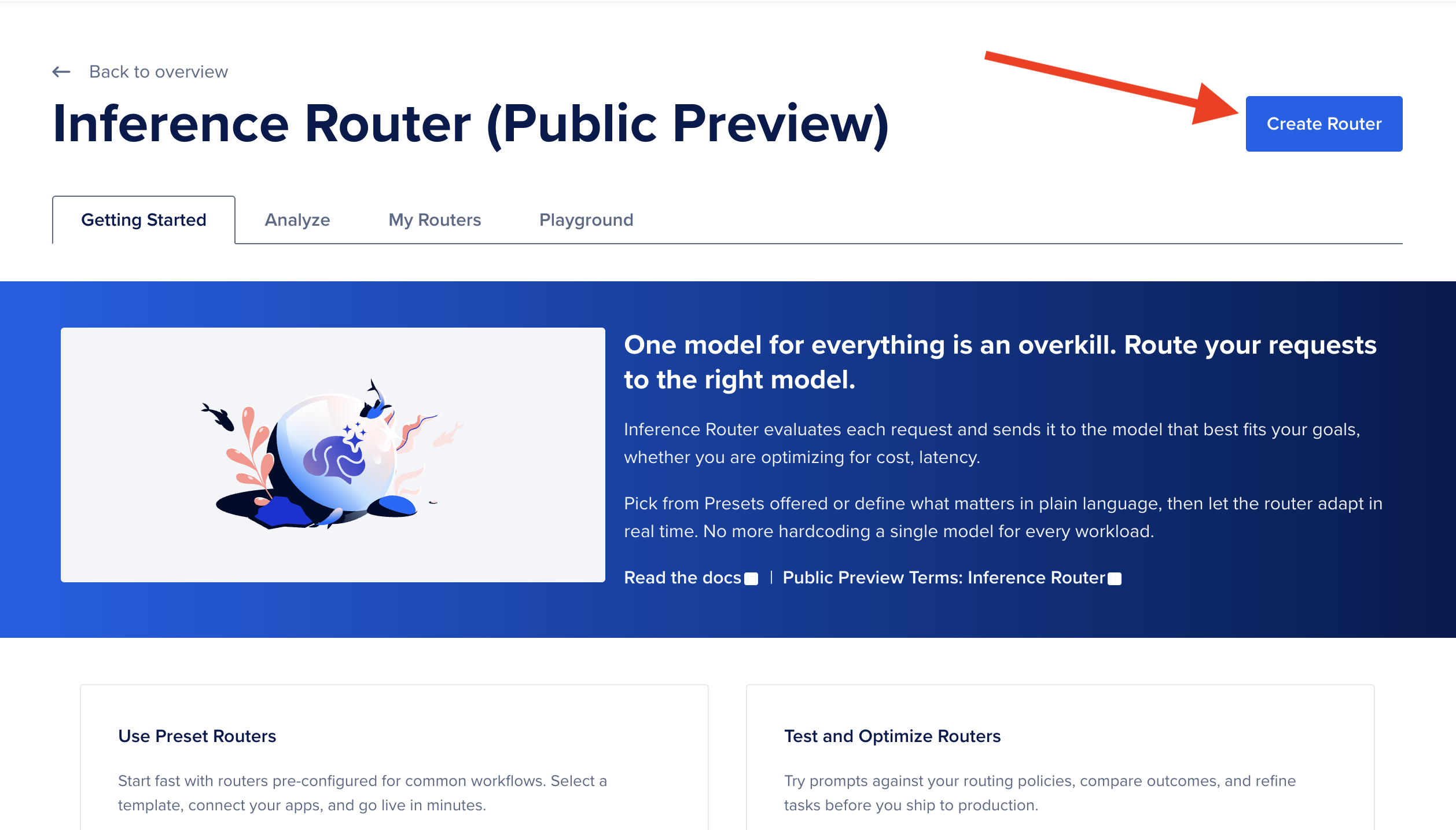 The DigitalOcean Create a Router page showing the name and description fields