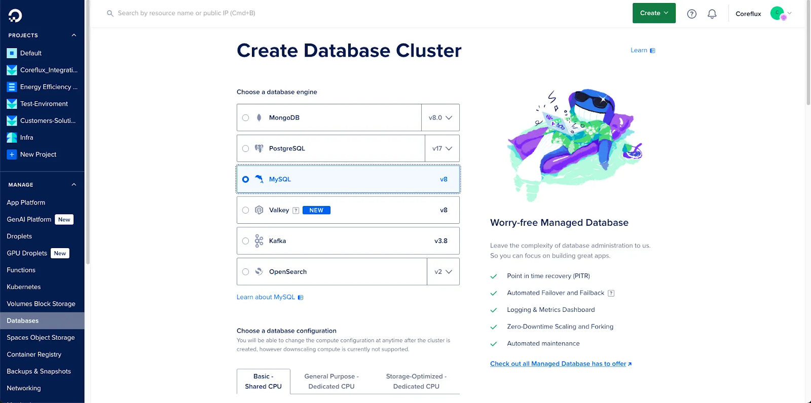 DigitalOcean managed MySQL cluster setup