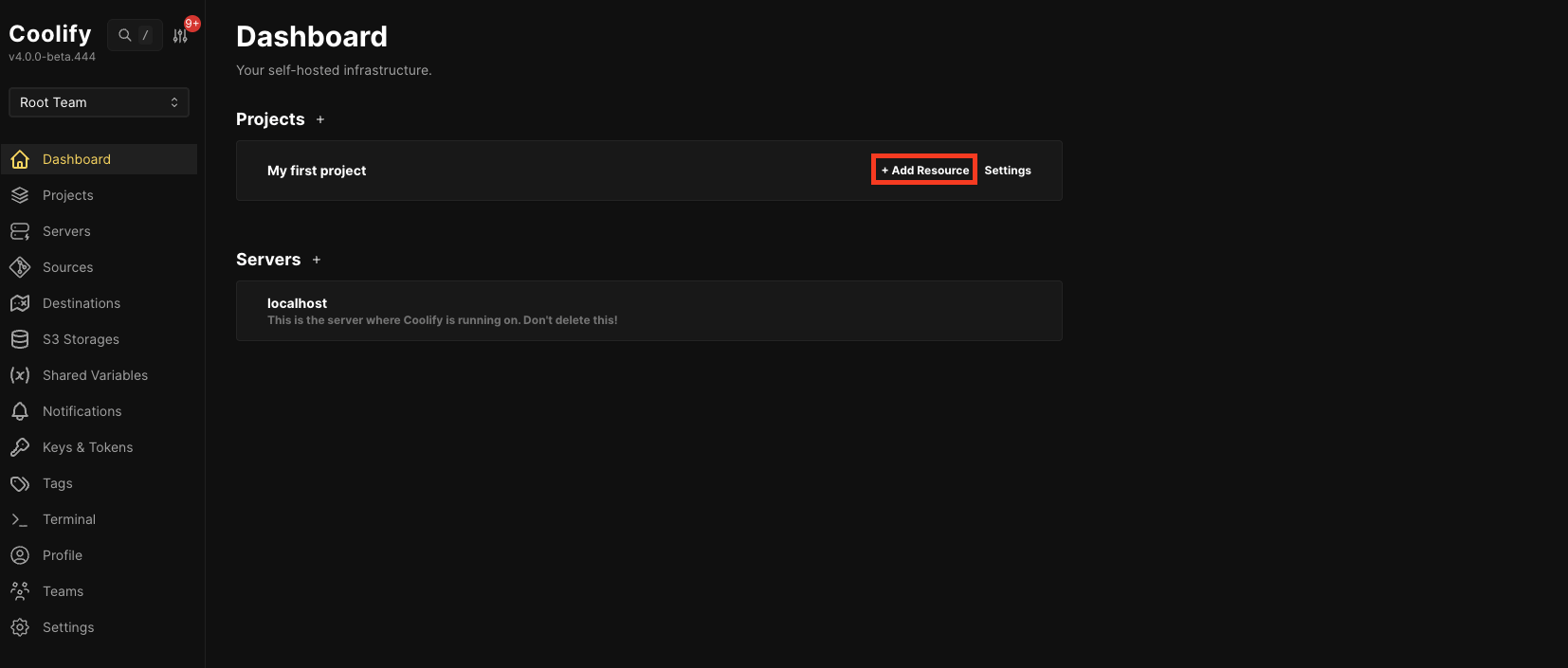 Coolify dashboard example