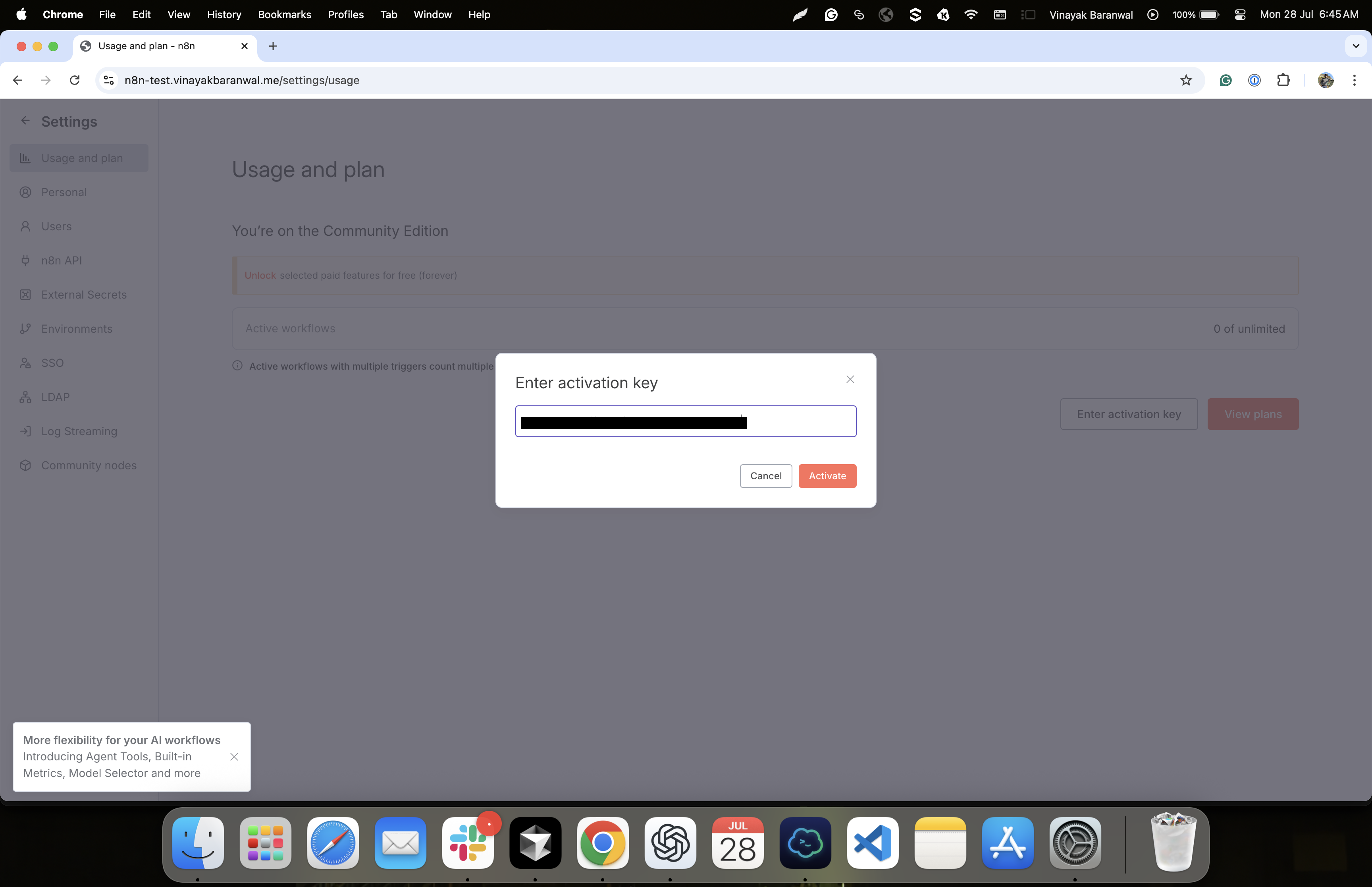 License Entry Page