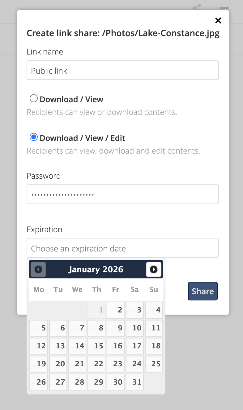 OwnCloud Public Link Sharing