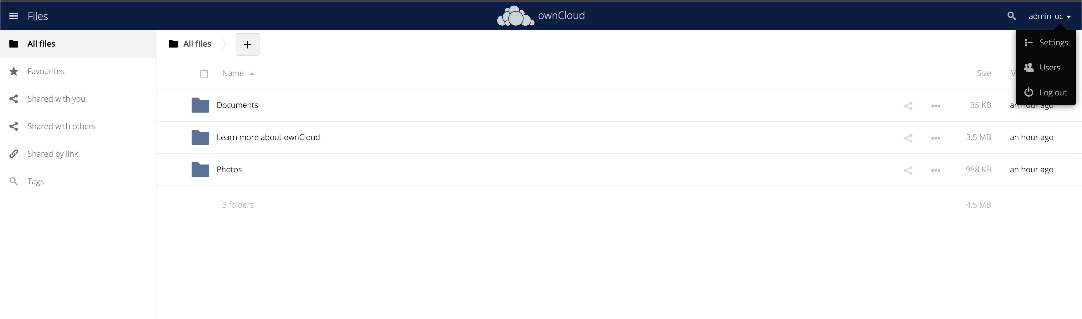OwnCloud Top Right Menu