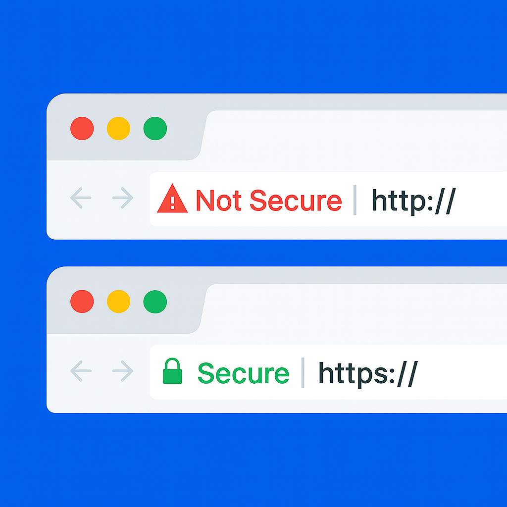 Example of secure HTTPS and insecure HTTP in browser address bar